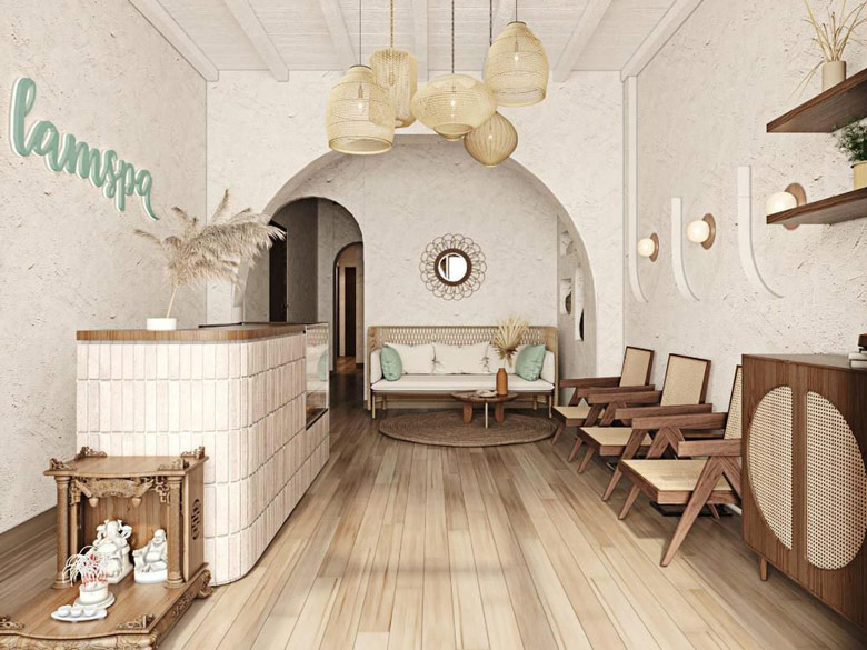 Không gian quầy lễ tân chờ đón khách của Lam Spa